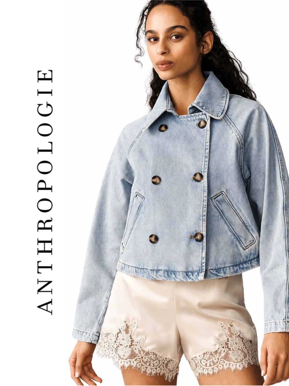 Anthropologie Pilcro Cropped Denim Trench Jacket